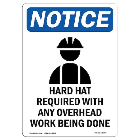 OSHA Notice Sign, Hard Hat Required With Symbol, 24in X 18in Aluminum